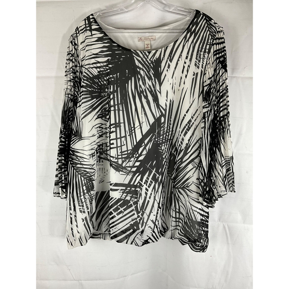 D.B. Sport Tops - D.B. Sport Women's 2X Black White Palm Print Blouse 100% Polyester Long Sleeve N